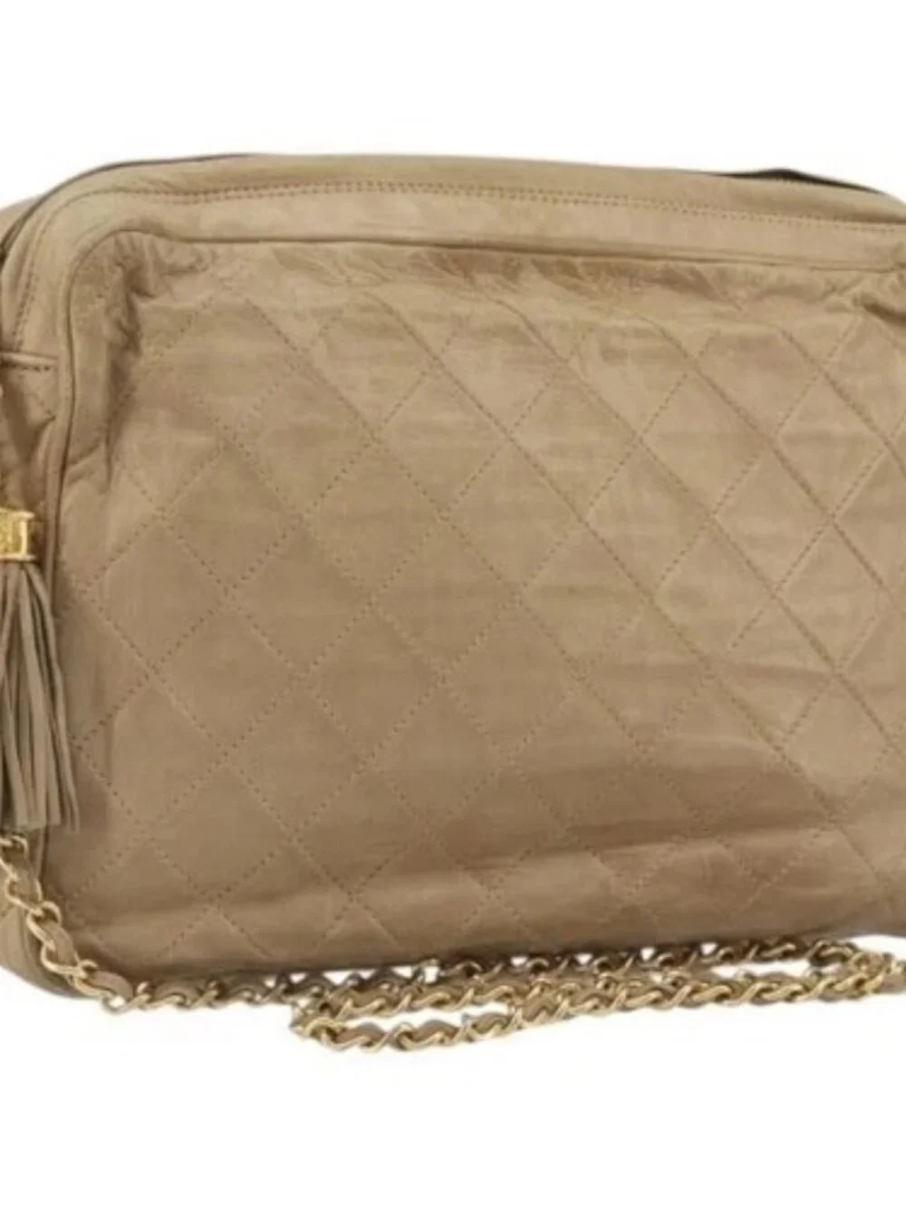 CHANEL Matelasse Chain Shoulder Bag Lamb Skin Beige Gold CC Auth BA11860
